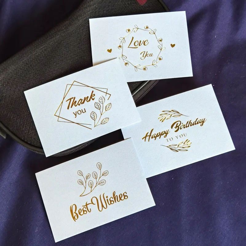 50PC Small Bronzing Single Page Type Greeting Card Thank You Card Wedding Birthday Party Invitations Flower Shop Gift Blank