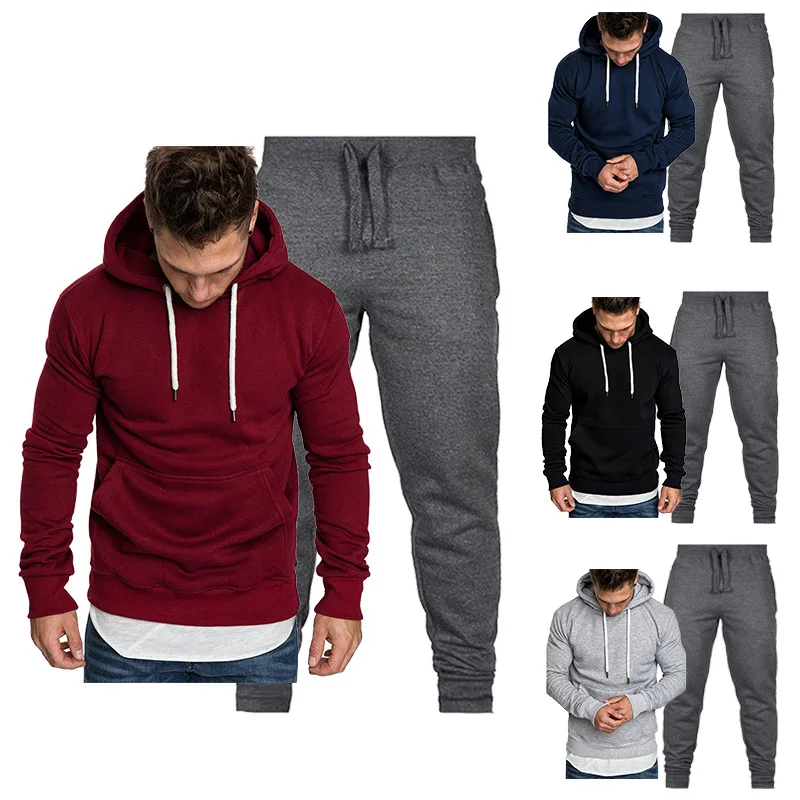 

Spring Autumn Casual Solid Sweatshirt Hoodies Men Sets Men Suits Printed 2 Pieces Set Men's Suits Tracksuit Pullover Sweatpants