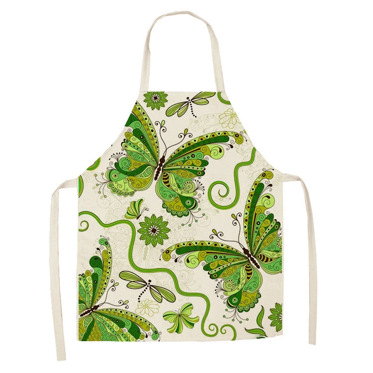 Kitchen Cooking Apron Beautiful Butterfly Printed Home Sleeveless Cotton Linen Aprons for Men Women Baking Accessories 53*65cm