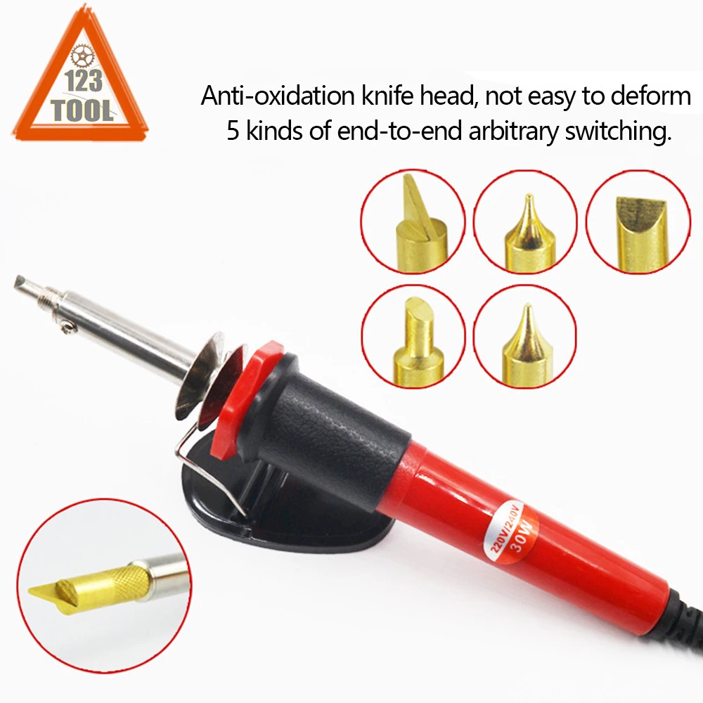 7 шт./компл. 30W 110/220V Электрический паяльник для подключения к по стандартам ЕС/США/штепсельная вилка британского стандарта деревянные резные паяльник сварочный припой инструменты с припоем советы