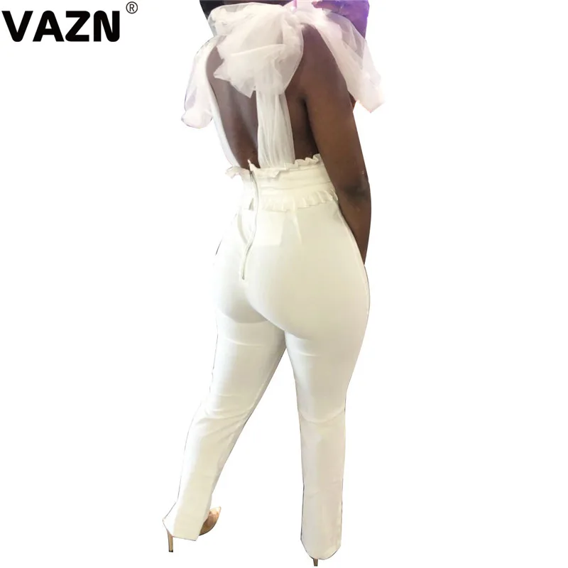 VAZN ZSC0231, хит, открытые,, одноцветные, повседневные, женские комбинезоны, сексуальный, v-образный вырез, кружева, рукав, длинные штаны, топ, слоеный, Облегающий комбинезон