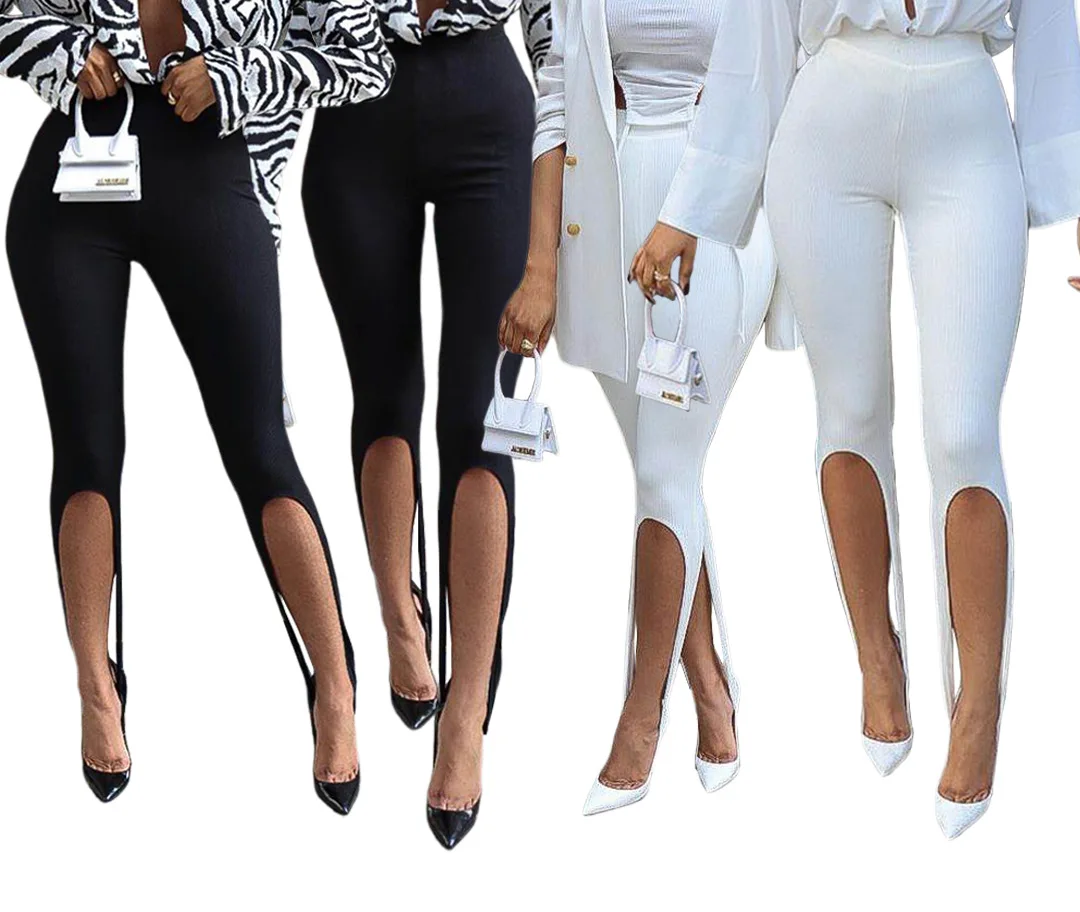 

Women's Nightclub Pit Cloth High Split Hollow High Waist Toe Pants Wide Leg Streetwear Women Leggings Bell Bottom Pants