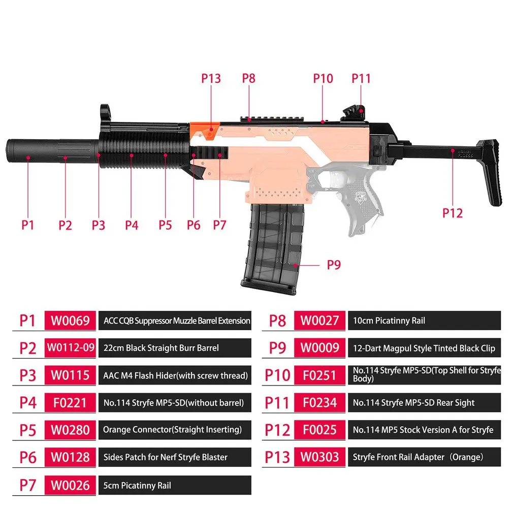 Рабочий STF-W007-A MP5-SD стиль мод наборы с оранжевым адаптером для Nerf N-Strike Elite Stryfe Blaster