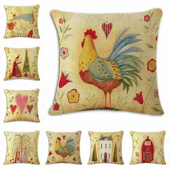 

Country Life Pillow Case Pattern Cotton Linen Pillowcase for Home Office Seat Decor Sofa Waist Cushion Cover 18''