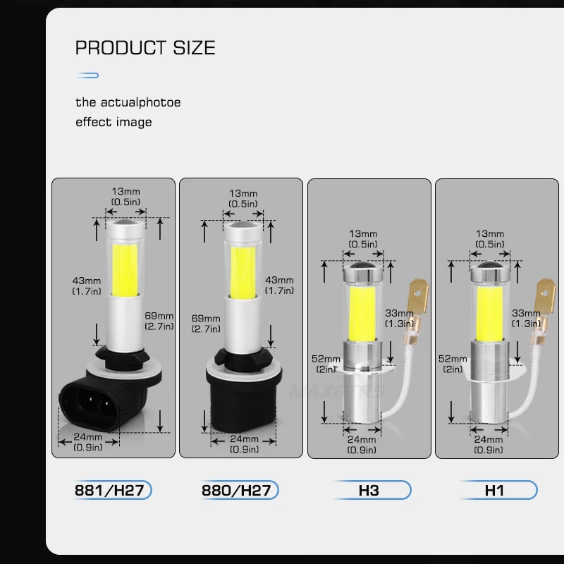 2x 1400LM H1 H3 H27 880 881 COB чипы Автомобильный светодиодный светильник на голову, противотуманный светильник, лампа дневного света, светильник DRL 6000K белый 3000K Золотой Ледяной Синий