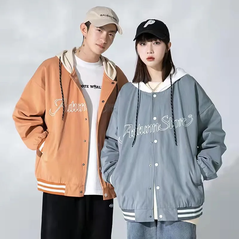 

New Autumn And Winter Couples Baseball Jacket Men's Fashion Brand Hooded Coat For Male And Female Patchwork Streetwear Tops