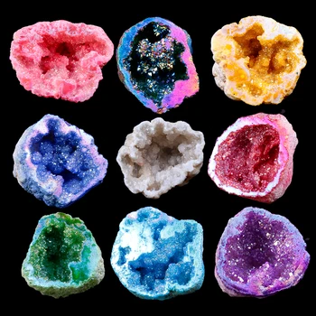 

Electroplating color Natural Crystal Agate cave ornaments crystal cluster quartz point plated mineral specimen Christmas gift