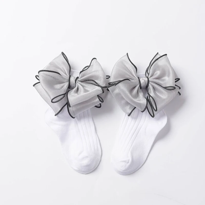 Short White bow Детские носки кружевные короткие носки для девочек Полосатые носки принцессы для маленьких девочек милые хлопковые Школьные носки для детей от 1 до 8 лет - Цвет: Short White bow
