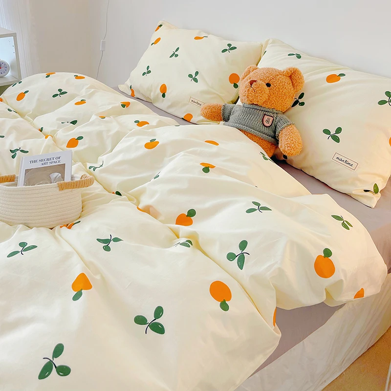 3/4pcs Cute Orange Bedding Set Twin 