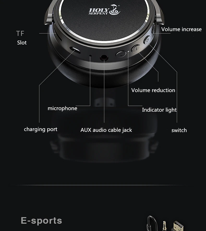 Holy Serpent M2 Беспроводная bluetooth-гарнитура 5,0+ Проводная игровая гарнитура, шумоподавляющая Музыкальная гарнитура, с аудиокабелем 3,5 мм