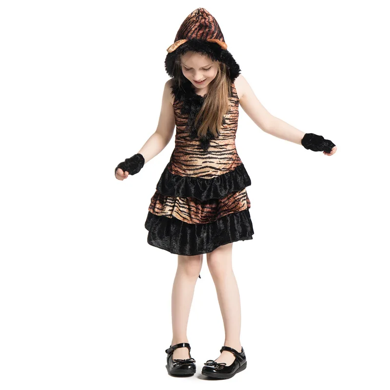 Cute Jungle Tiger Costume Cosplay Girls Children Animal Dress Up Suit Halloween Costume For Kids