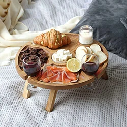 Table de pique nique pliante en bois pour l'extérieur, avec support en verre, bureau rond et pliable, support pour verres à vin, pour fête dans le jardin 