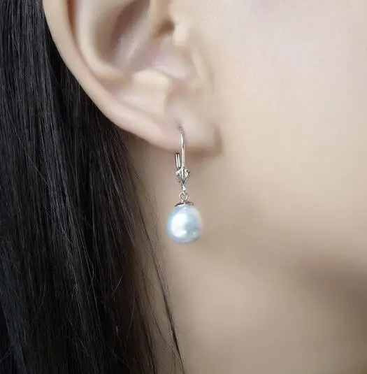 Free Shipping 10-11mm White Real South Sea Pearl Drop Earrings Dangle 14K Gold | Украшения и аксессуары