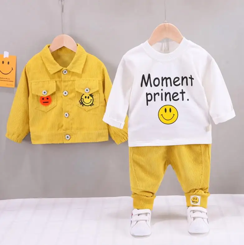 newborn baby clothing set Children overalls sportswear set 1-5Y boys girls Lapel corduroy coat+shirts+pants 3pcs Toddler Infant outfits kids baby clothes sun baby clothing set