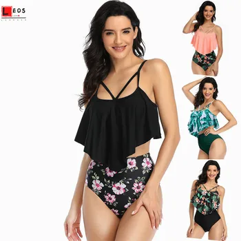 

Sexy Bikini Set Push Up Swimsuit for Women Ruffle Sling High Waist Triangle 2pcs Swimwear Cross Bandage Beachwear Bathing Suit