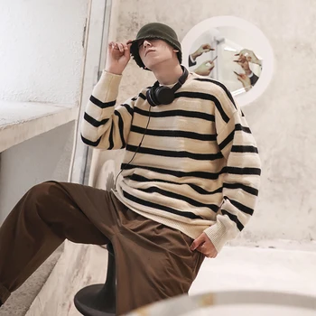 

2019 Winter New Korean Version Of The Loose Trend Network Red Knit Wool Striped Personality Fashion Couple Casual Sweater