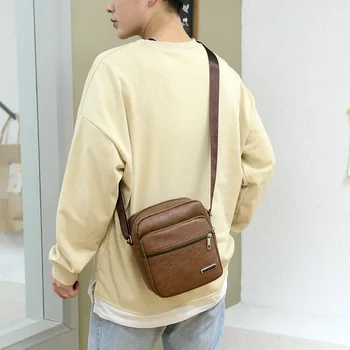 Fashion PU Leather Shoulder Anti-theft Waterproof Crossbody Leather Sling Bag Pack For Male