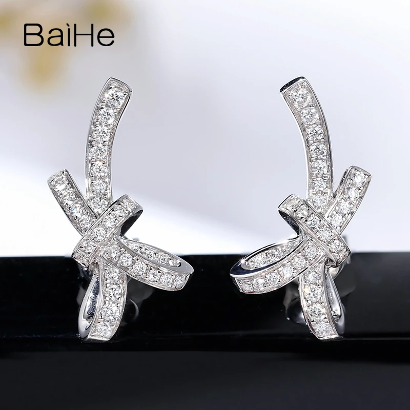 BAIHE Solid 14K белое золото(AU585) 0.32ct H/SI круглые натуральные бриллианты Свадебные модные ювелирные изделия подарок серьги-гвоздики