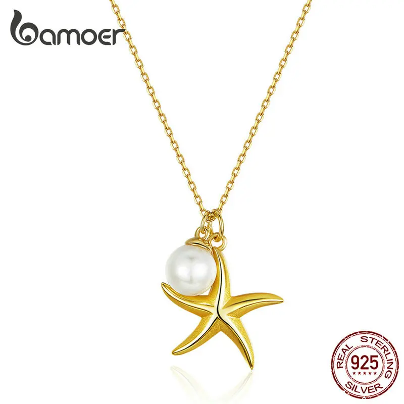 Bamoer летнее праздничное ожерелье с подвеской в виде морской звезды с жемчугом для женщин, настоящее 925 пробы Серебряное ювелирное изделие BSN106