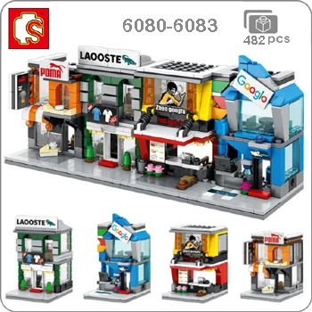 Sembo Mini City Street, кофейная пицца, хижина, магазин, ресторан, Китай, городской набор, 3D модель, блоки, строительные игрушки для детей, без коробки - Цвет: 6080-6083