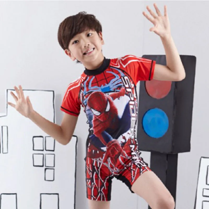 

KID'S Swimwear One-piece BOY'S Long Sleeve Sun-resistant Diving Suit Hot Springs Warm Big Boy Spider-Man Split Type Tour Bathing