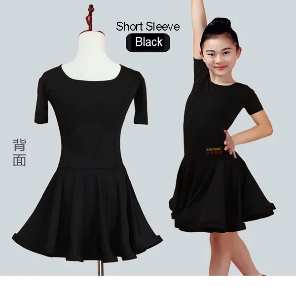 Short Sleeve Black Новинка; платье для бальных танцев для девочек; платье для танго; Детский костюм для латинских танцев; одежда для латинских танцев; распродажа - Цвет: Short Sleeve Black