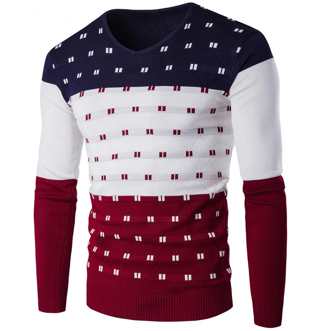 

LINGDENG 5 Colors Striped Sweater Men Warm Long Sleeve V Neck Winter Clothes For Male Fashion Slim Fit Print Pullover Sweater