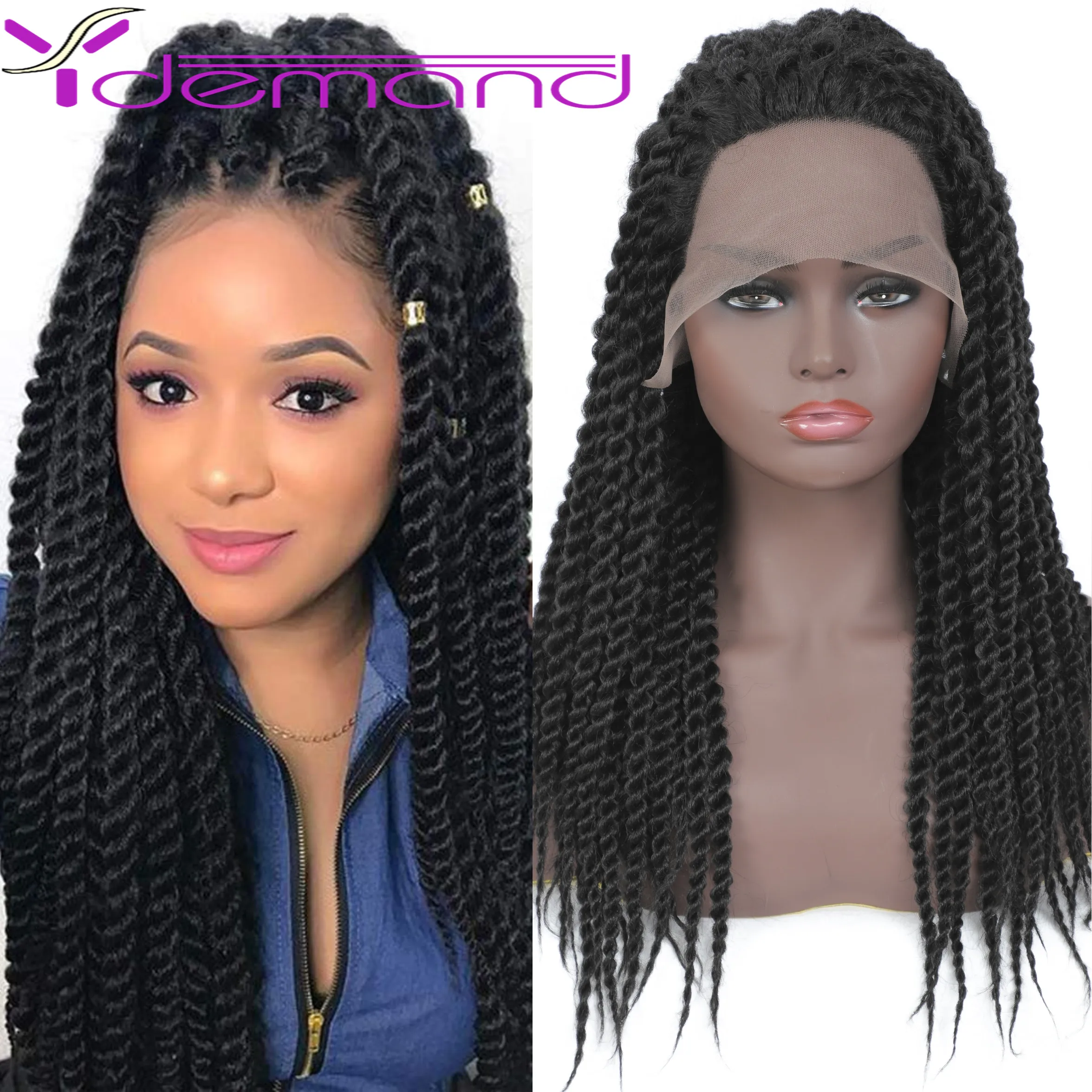 Y demand 2X Twist-Braids Wigs For Women 20" Synthetic Lace Front Afro Braided Wigs For Black Women Full Head Wig
