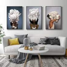 

Decorative Painting Living Room Home Decoration Flowers Feathers Woman Abstract Canvas Painting Wall Art Print Poster Picture