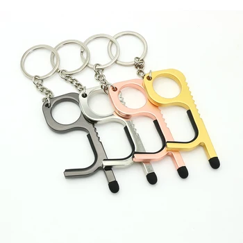 

No Touch Door Opener Hook Key Shape Portable Hygiene Hand Clean Brass For Elevator Button Closer Tool Multipurpose Keychain