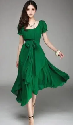 

Spring And Summer New Style Korean-style Slim Fit Women's Medium-length Chiffon Dress Irregular Large Hem Long Skirts 2831 #