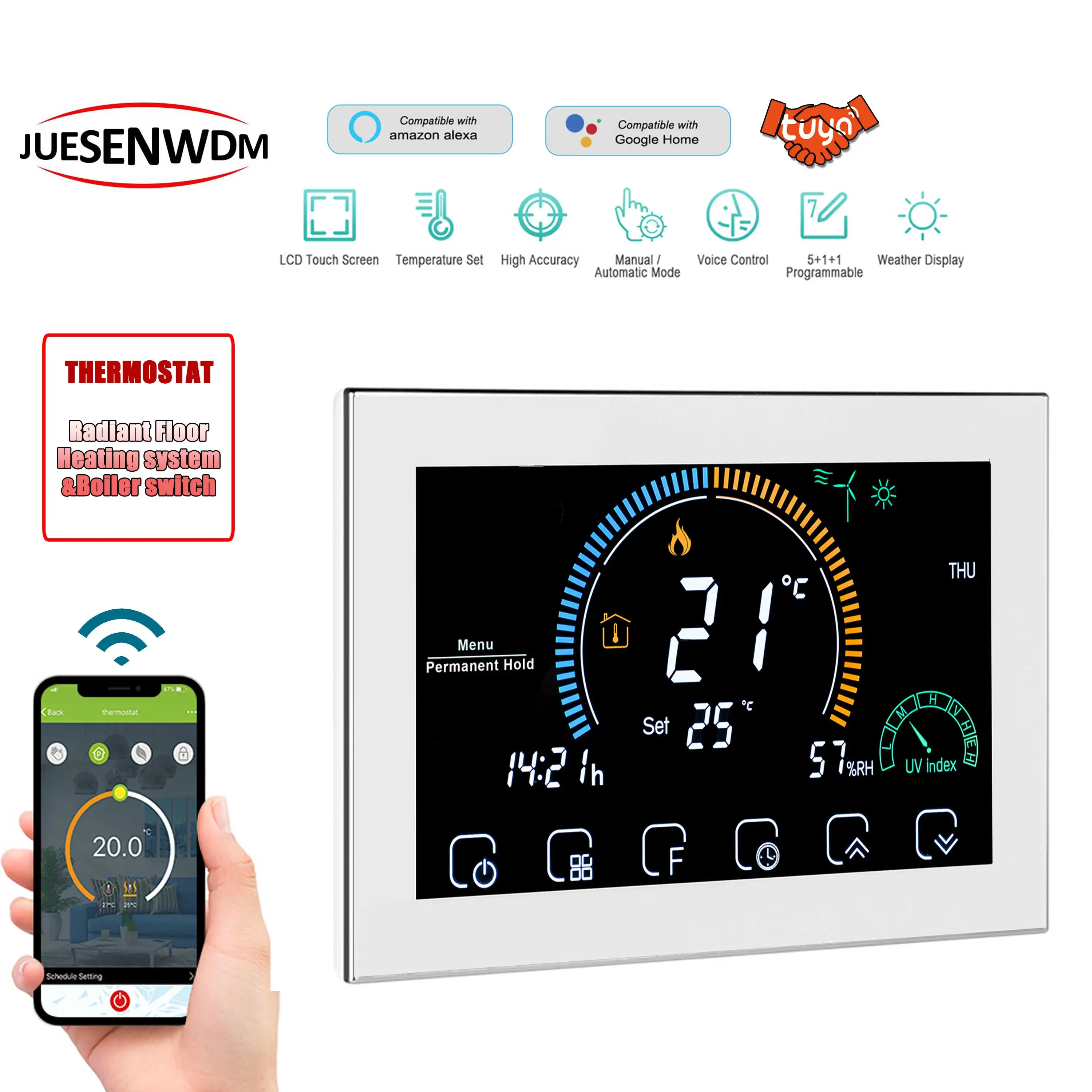 Dual Sensor Big Screen Application TUYA WIFI Thermostat for Water Heating  System, Electrical Floor Heating,Hydronic Valves - AliExpress