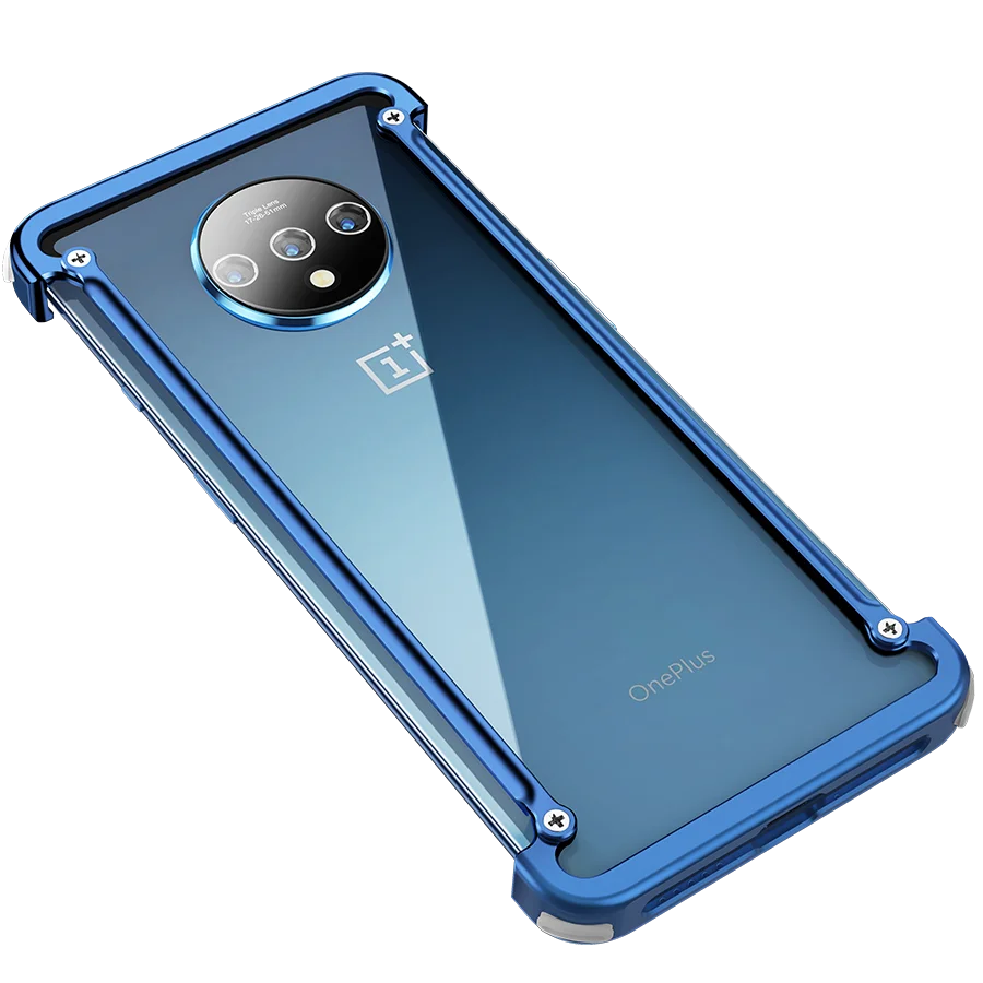 Blue Роскошный металлический чехол OATSBASF с подушкой безопасности для Oneplus 7 t, чехол с персональной подушкой безопасности, металлический бампер для Oneplus 7t pro - Цвет: Blue