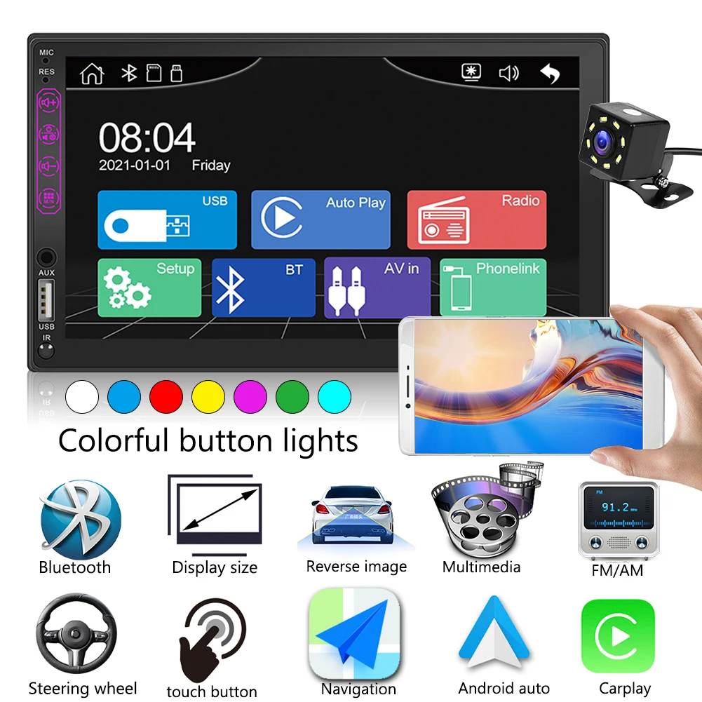 Автомагнитола 2 Din FM аудио стерео MP5-плеер Bluetooth 7-дюймовый сенсорный экран SD USB с