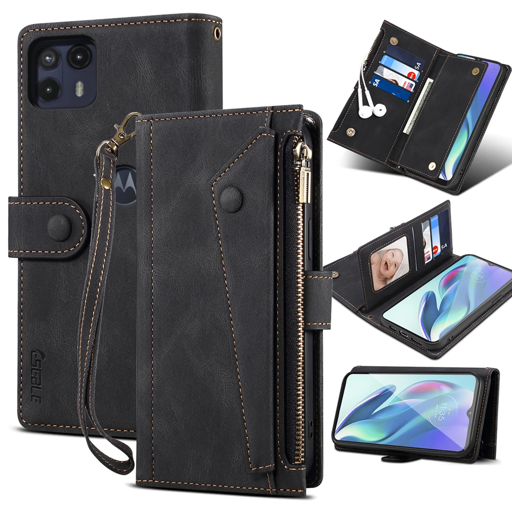 Wallet Flip Leather Case Motorola Moto G50 5g G60s G30 G20 G10 4g G Stylus For Moto-g 5g Plus Rope Luxury Zipper Cover - Mobile Phone Cases & Covers -