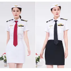 Summer Navy Shirt Short Sleeves Captain Sailor Women Aviation Uniform Stewardess Professional Performance Suit For Cosplay Show