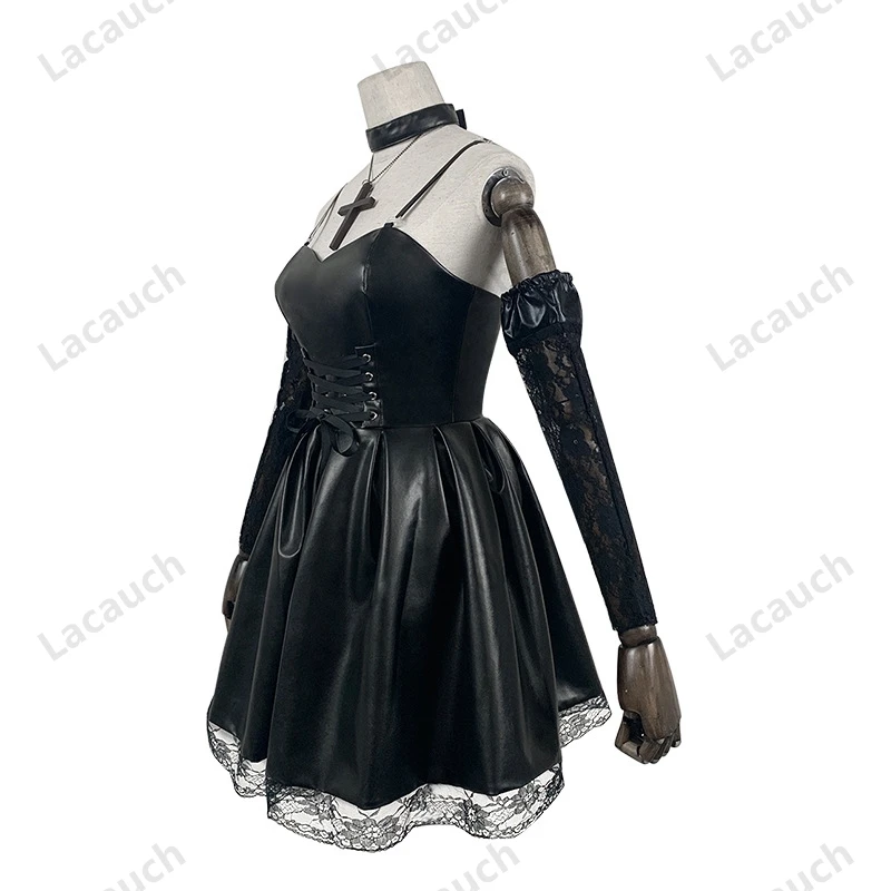 pirate costume women Death Note Cosplay Costume Misa Amane Imitation Leather Sexy Dress +Neck jewelry+stockings+necklace Uniform Outfit Halloween Wig anime maid outfit