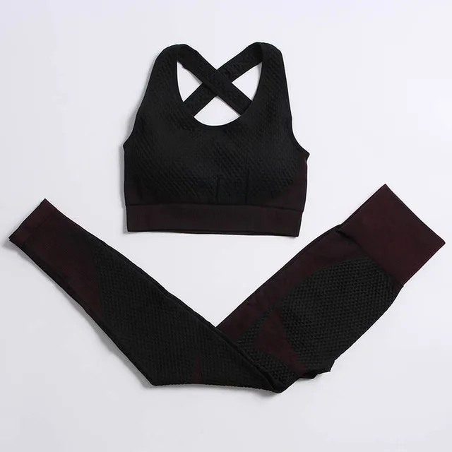 Yoga Set Workout Gym Clothing Fitness For Women's Tracksuit Outfit Leggings Sport Bras Top Long Sleeve Women Sportswear Suit bar pents black red