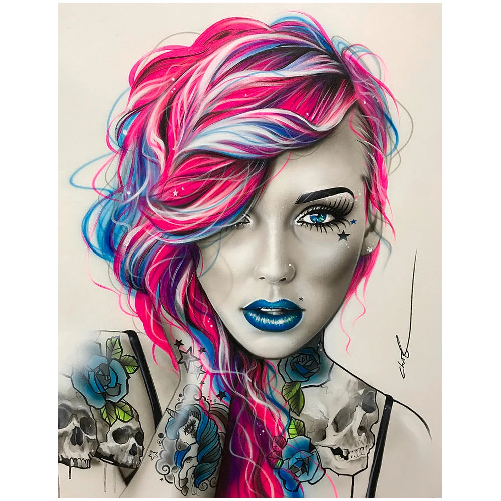 

Skull woman 5d diy diamond painting full square round diamond embroidery red tousle portrait for 2020 New arrivals gift YG1550