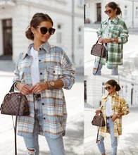 Women's Plaid Coat Women Clothing 2021 Autumn New Fashion Pocket Tweed Plaid Shirt Casual Female Coat