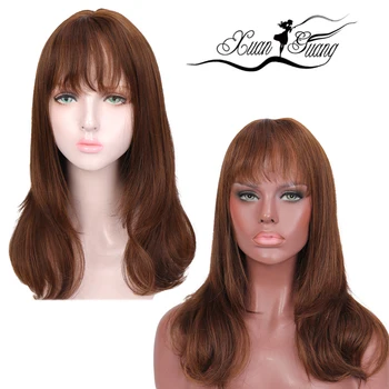 

XUANGUANG Long Synthetic Wigs With Bangs Natural Dark Brown Wigs for Women Cosplay Wigs Heat Resistant Fiber Wigs