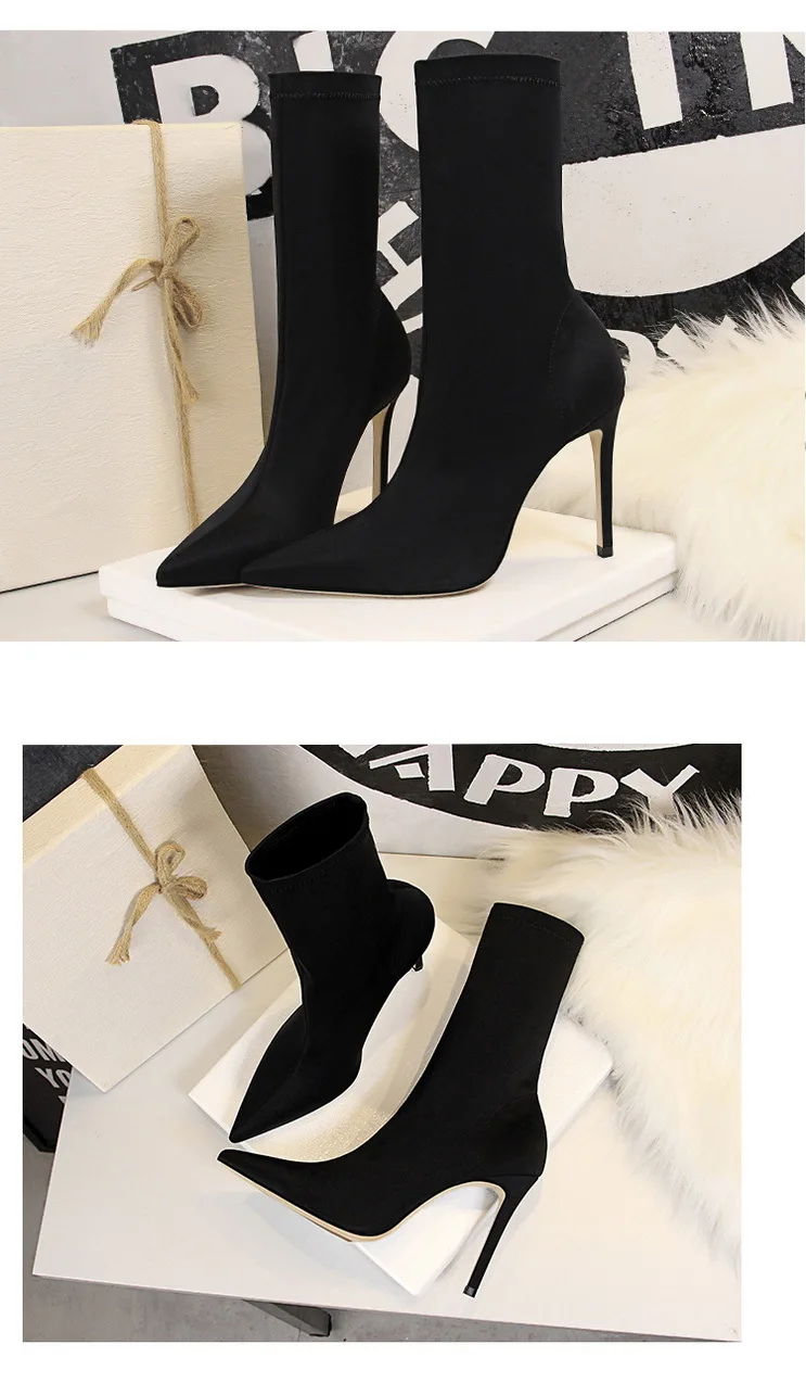HOKSZVY Women's Winter Wear Boots Fashion Super High Women's Boots With Slim Pointed Stretch Warm Women Boots Shoes DS-315-1