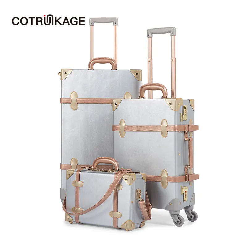 COTRUNKAGE комплект из 3 предметов серебряные ретро чемодан ПУ кожи 13 &quot20&quot 26 &quotДля