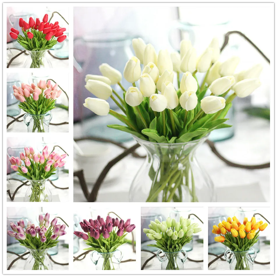 

10 Pcs beauty Real touch flowers latex Tulips flower Artificial Bouquet Fake flower bridal bouquet decorate flowers for wedding