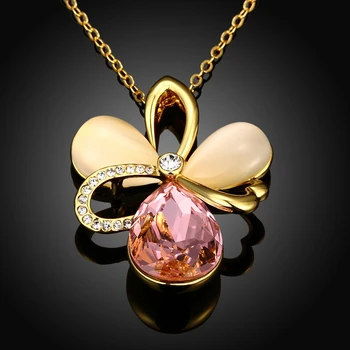 

LEKANI Crystals From Swarovski Necklace 925 Sterling Silver Diamond Shape Flower Pendant Wedding Jewelry Gold Necklace Gifts