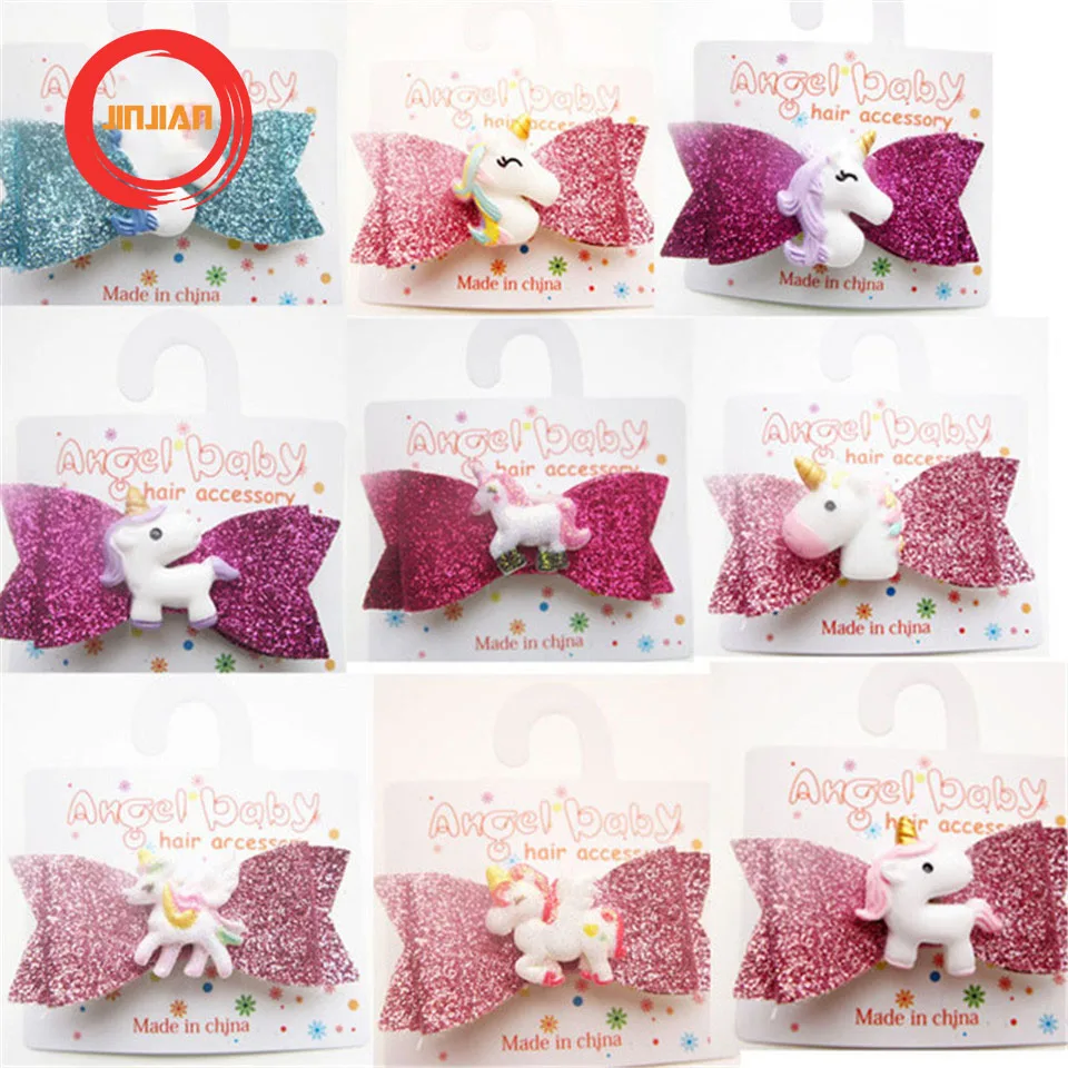 

JINJIAN Children's Unicorn Strip Hairpin Bow Hairpin Bow Glittering 19 Color Styles