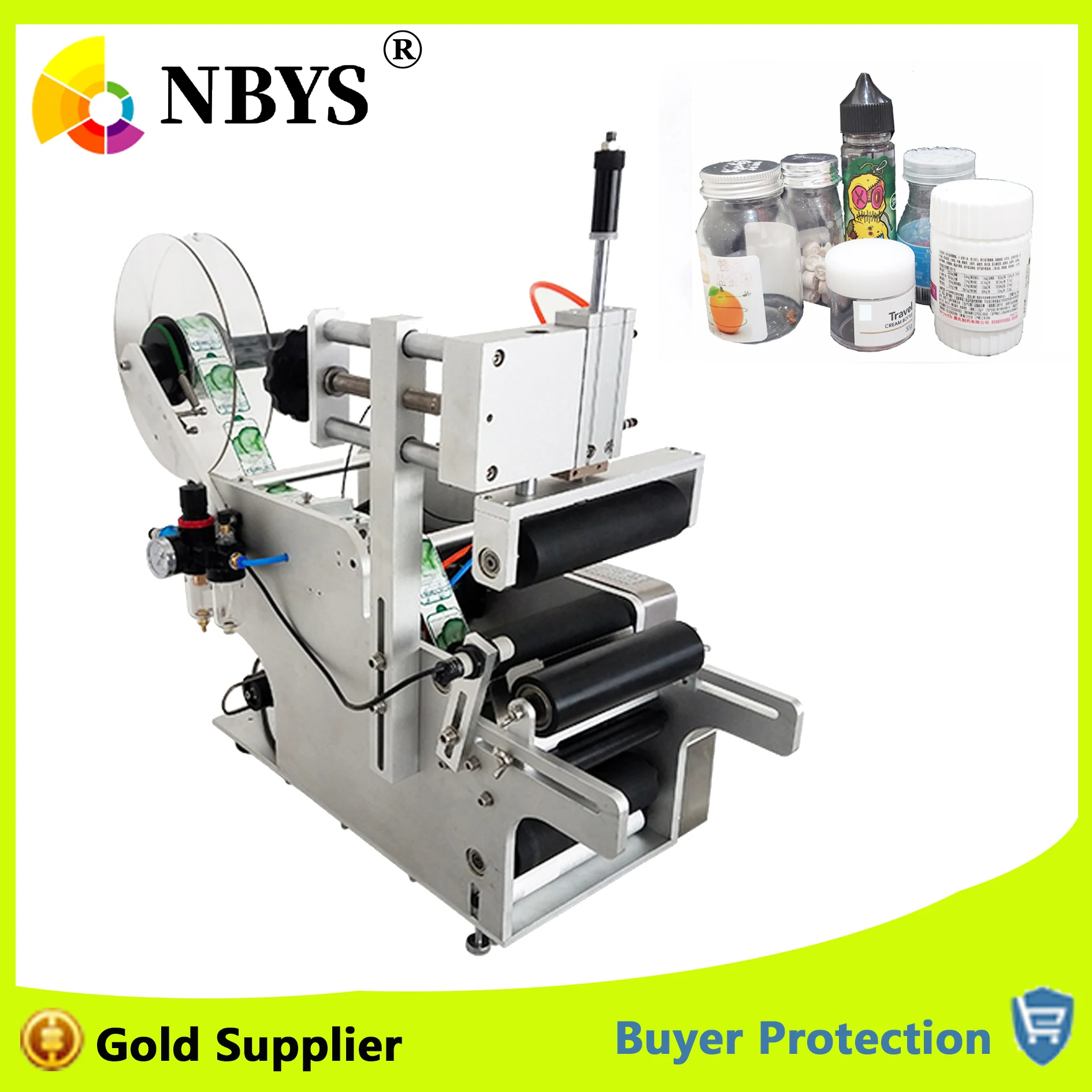 Pneumatic Labelling Machine Drugs Medicine Round Bottle Labeling High Accuracy Glass Plastic Bottle Auto Labeler