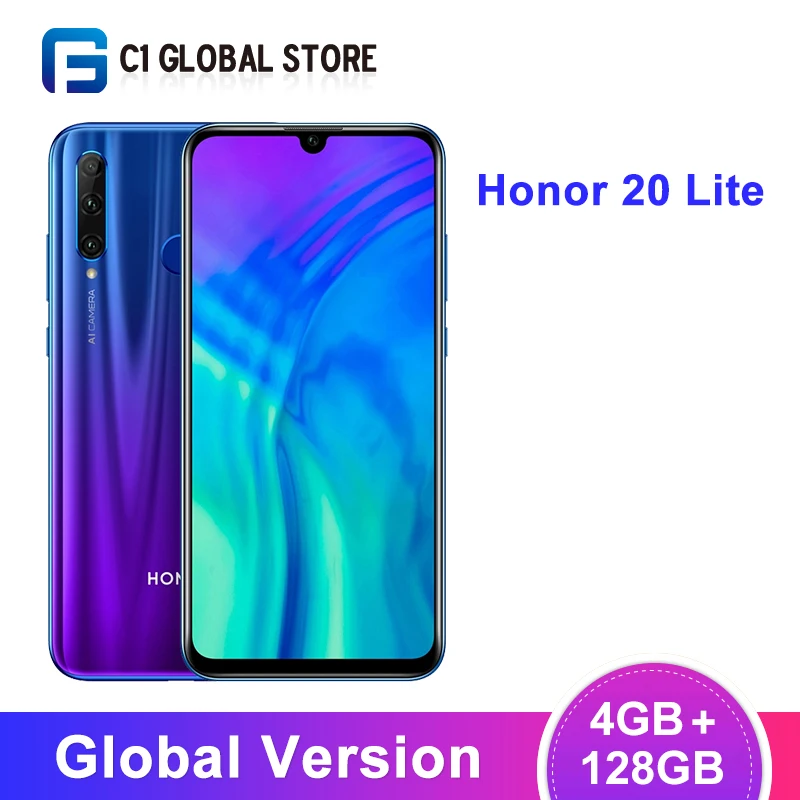 Глобальная версия, Honor 20 Lite, 4 Гб, 128 ГБ, смартфон Kirin 710, четыре ядра, 32 МП, фронтальная камера, 3400 мАч, Android 9,0, NFC