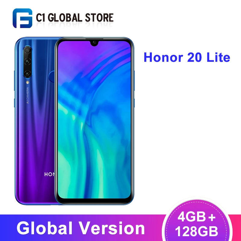 Оригинал глобальная версия Honor 20 Lite 4 Гб 128 ГБ смартфон Kirin 710 четыре ядра 32 МП