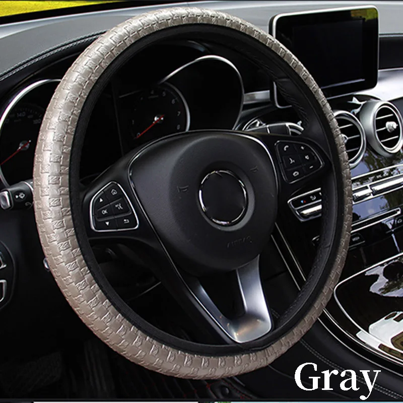 38 см Кожаный тканый нескользящий автомобильный чехол на руль для Audi A4 B7 B5 A6 Q5 Honda Civic 2006-2011 Fit Accord CRV аксессуары - Название цвета: gray